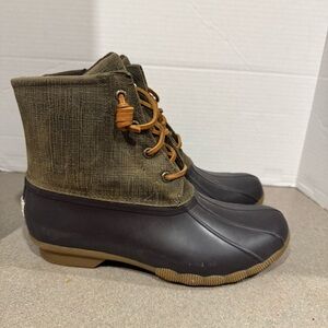 Sperry Top-Sider Women Saltwater Olive Green Duck Rain Boots Sz US 8 Waterproof